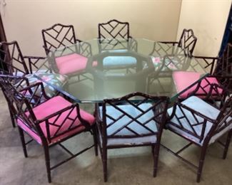 CENTURY FURNITURE CO. GLASS TOP DINING TABLE & 8 CHAIRS 