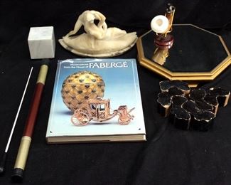 ASSORTED COLLECTIBLES, MASTERPIECES FROM FABERGE', MARBLE SCULPTURE ANGEL MISSING WING PIECES, BROKEN ARM