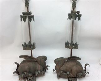 PAIR OF OUTDOOR BUNNY CANDLE HOLDERS