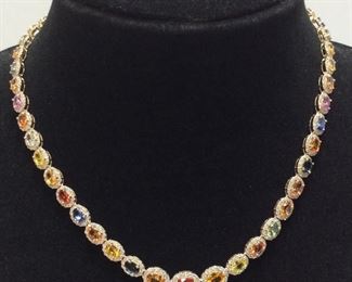 14KT YELLOW GOLD MULTI COLOR SAPPHIRE CORUNDON & DIAMOND NECKLACE, 23.67ct SAPPHIRES, 6.77ct DIAMONDS       28.8g, GGA APPRAISAL $35,890,