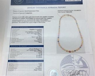14KT YELLOW GOLD MULTI COLOR SAPPHIRE CORUNDON & DIAMOND NECKLACE, 23.67ct SAPPHIRES, 6.77ct DIAMONDS       28.8g, GGA APPRAISAL $35,890,