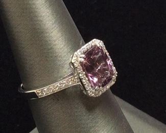 18KT WHITE GOLD PINK SPINEL & DIAMOND RING, 2.9ct SPINEL, .38ct DIAMONDS, 3.3g, SIZE 7 1/4, GGA APPRAISAL $10,260,