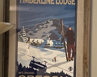 Framed Timberline Lodge Mt. Hood, Oregon Poster. Measures 27" W x 38.5" H. 