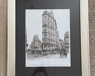 Framed Paris Scene Ink & Pen - 2 Available. Each Measures 24" W x 27.5" H. Photo 1 of 4.