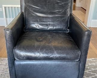 Pair of Blue Room & Board Leather Swivel Chairs. Each Measures 27" W x 33" D. Photo 1 of 4.