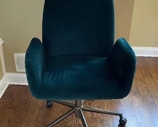Deep Teal / Green Velvet Upholstered Office Chair on Casters. Measures 25" W x 24" D. Photo 1 of 3. 