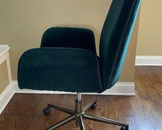 Deep Teal / Green Velvet Upholstered Office Chair on Casters. Measures 25" W x 24" D. Photo 2 of 3.