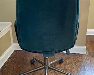Deep Teal / Green Velvet Upholstered Office Chair on Casters. Measures 25" W x 24" D. Photo 3 of 3. 