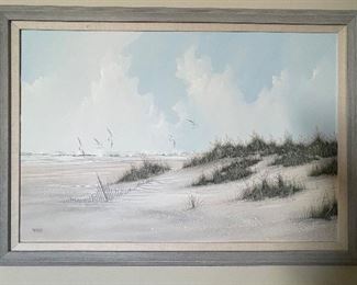 Hilton Head Beach Scene Oil Painting. Signed By Artist. Measures 35" x 32" Unframed. Photo 1 of 3.