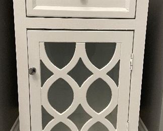 White Side Table / Cabinet. Measures 16.5" W x 13" D x 30" H.