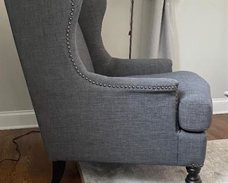 Blue Upholstered Modern Wing Back Chair with Nailhead Trim. Photo 1 of 4.