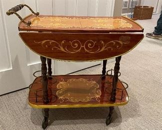 Vintage Italian Marquetry Two Tier Drop-Leaf  Trolly Bar Cart. Photo 1 of 3.