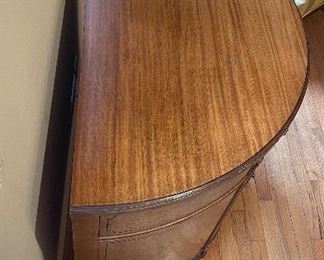 Vintage Georgian Maple Burl with Inlay Demi-Lune Cabinet. Measures 36" W x 19" D x 33" H. Photo 2 of 4.