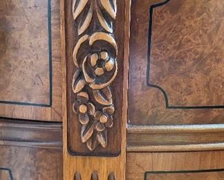 Vintage Georgian Maple Burl with Inlay Demi-Lune Cabinet. Measures 36" W x 19" D x 33" H. Photo 4 of 4.