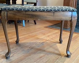 Vintage Bench with Pad Feet Upholstered in Fleur De Lis Fabric. Measures 23.5" W x 14.5" D x 17.5" H. Photo 1 of 3.
