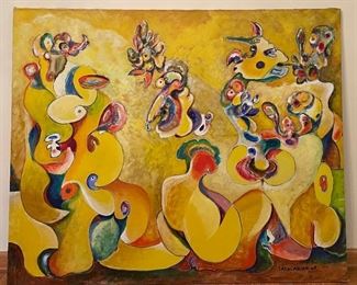 Stephen Sacklarian, "Genesis #2," 1969. Oil on Canvas. Measures 54" W x 44". Photo 1 of 2.