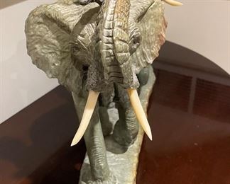 Original Elephant Shona Stone Sculpture, Signed By Artist. Measures 25" W x 12.5" H. Photo 3 of 3.