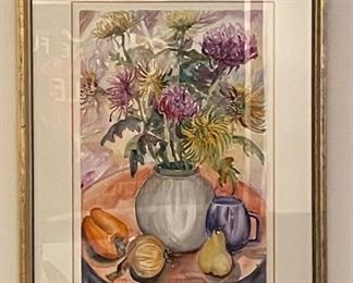 Original Liliana Gaynor Watercolor of Mums / Floral Still Life Signed By Artist. Measures 15" x 22" Unframed. Photo 1 of 2.