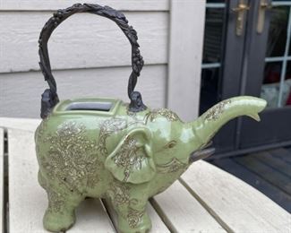 Vintage Glazed Ceramic Elephant Water Can.