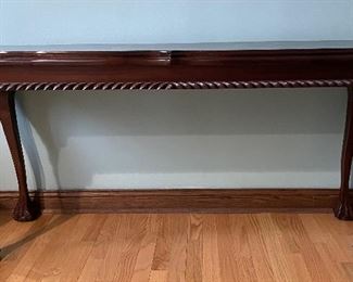 Console in Mahogany Finish with Ball & Claw Feet. Measures 55" W x 16" D x 28" H. Great As Is! But, She'd Be Great Painted, Too! Ask Us For Resources. Photo 1 of 3.