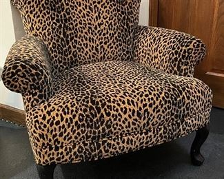 Leopard Print Upholstered Club Chair with Pad Feet. Measures 36" W with 18" H Seat Height. Photo 1 of 4. 
