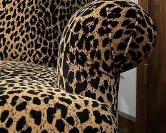 Leopard Print Upholstered Club Chair with Pad Feet. Measures 36" W with 18" H Seat Height. Photo 4 of 4.