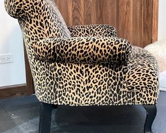 Leopard Print Upholstered Club Chair with Pad Feet. Measures 36" W with 18" H Seat Height. Photo 2 of 4. 