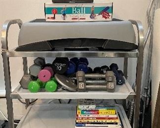 Medical Cart on Casters, TRX, Hand-Held Weights # o 5 Pounds.