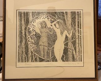 Curt Frankenstein, "Encounter," Original Etching. Measures 17.5" x 20.5" Unframed. Photo 1 of 3.