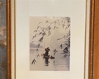 Asian Photograph Signed By Artist in Faux Bamboo Frame - 2 Available. Each Measures 10.5" x 13.5" Unframed; 22" x 28"Framed. Photo 4 of 4.