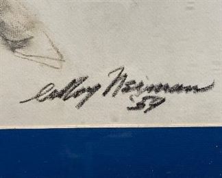 Leroy Neiman, "Nude On Toilet," Charcoal. Signed & Dated 1959. Measures Photo 2 of 2.