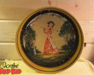 Vintage Hand Painted Golf Serving Tray