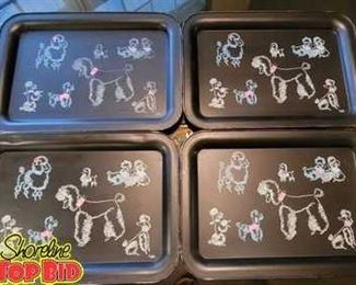 VINTAGE RETRO KITSCHY MID CENTURY SIGNED SYBIL POODLE TV TRAYS
