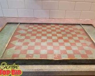 Rare Large 19th C. Desirable red and green wooden New England checker game board
