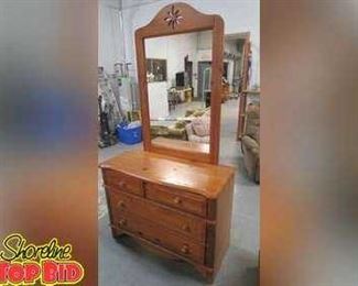 3 Drawer Pine Dresser w Attached Mirror Good Condition