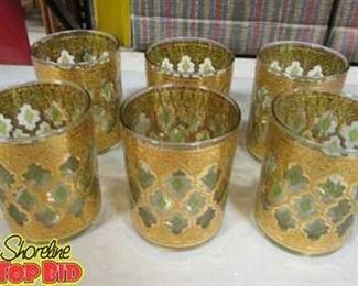 MidCentury 1960s 22K Gold Culver Ltd. Rocks or Lowball Glasses Set of 6, Excellent Condition