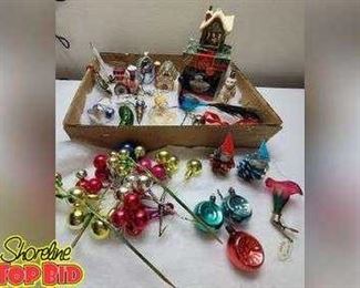 Vintage Lot of Christmas Ornaments. Includes Mercury Glass Bead ball stems.