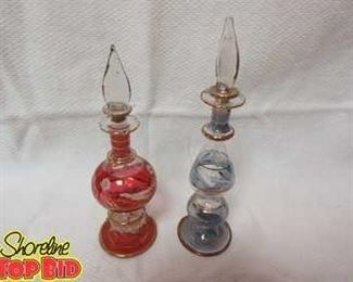 2 Vintage Hand Blown Glass Egyptian Perfume Bottles