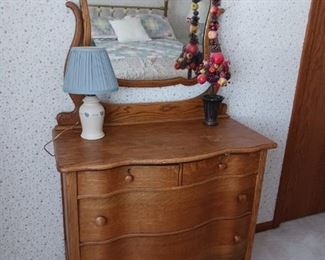 Antique oak vanity mirrored dresser