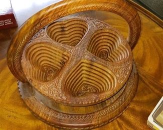 Retractable wood laser cut Bowl folds down unusual