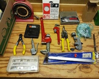 Variety of hand tools and plumbing tools tin cutters pipe cutters