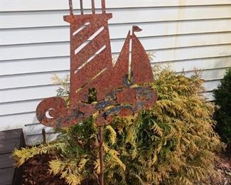 Laser cut metal Lighthouse and sailboat Garden decoration