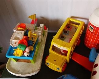 Fisher-Price plastic vintage toys Tugboat School Bus