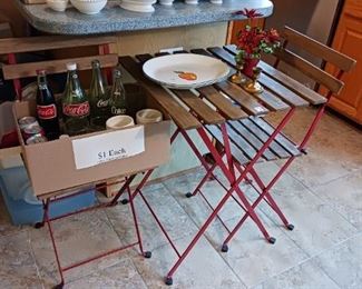 Vintage metal and wood folding chair Bistro Set portable