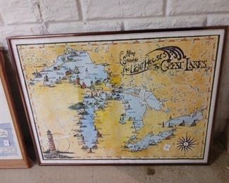 Vintage framed lighthouse Michigan picture