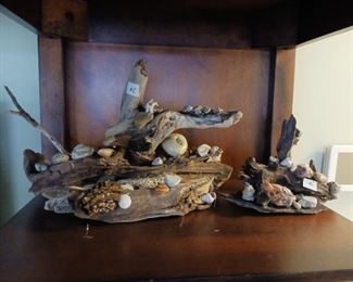 Folk art driftwood decorations