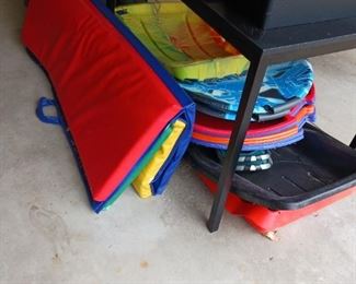 Gymnastic pads and winter snow sledding equipment