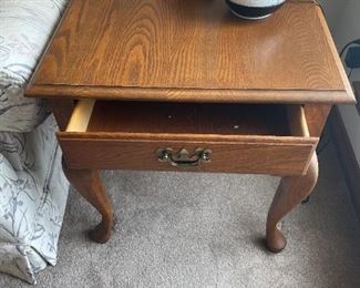 (2) Oak End Tables with drawers,26.75"D 22"W 22.75"H,    $125.00 pair                                                           
 Oval Oak Coffee Table:46"W 28"D 17.5" H,   $100.00                                                                                                                                                                                                                   Oak Sofa Table. Sofa: 54"L 16.25"D 27.75" H   $125.00        $295.00 for set 4 tables.