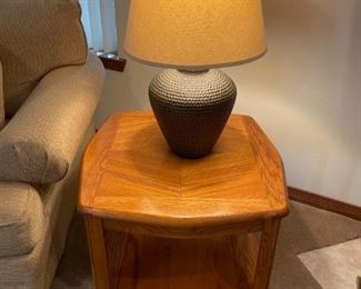 Two Oak End Tables & Oak Coffee Table.                                                End Tables: 28.25" W 28.25" D 19.5" H   $125.00 pair                                                       Coffee Table: 38" W 38" D 16" H  $125.00  or                                                          $200.00 for all (3)