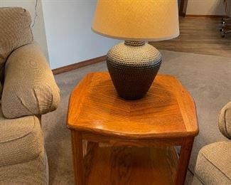 Two Oak End Tables & Oak Coffee Table.                                                End Tables: 28.25" W 28.25" D 19.5" H   $125.00 pair                                                       Coffee Table: 38" W 38" D 16" H  $125.00  or                                                          $200.00 for all (3)